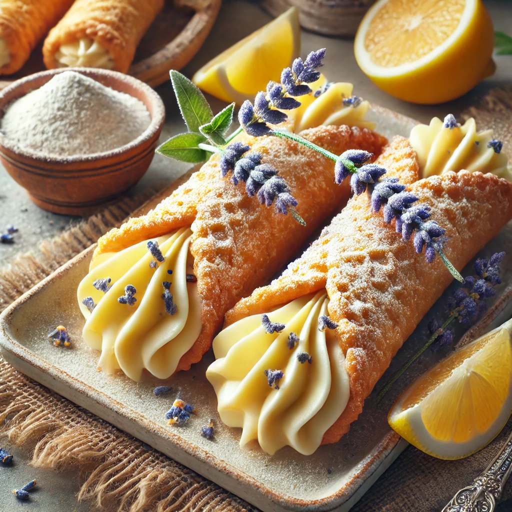 Virágos és citrusos olasz cannoli töltött ricottával