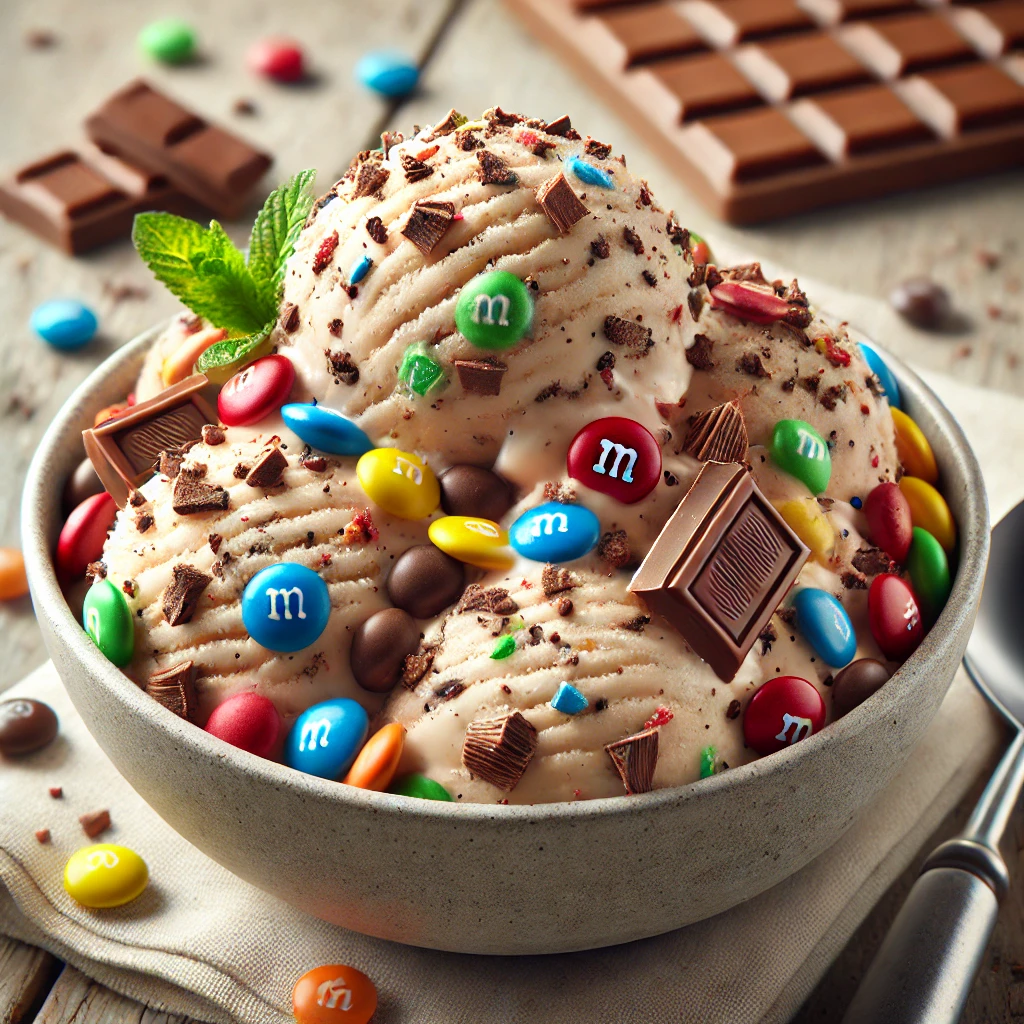 Házi vanília fagylalt színes M&M’s darabokkal és étcsokival
