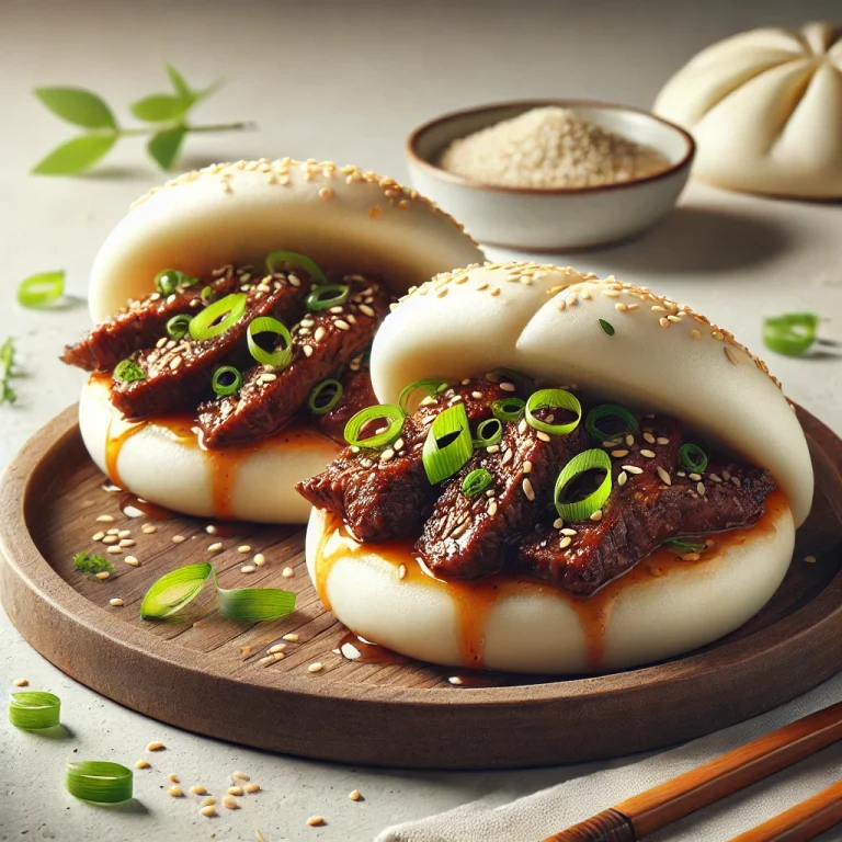 Marhahúsos és szezámmagos bao bun tálalva
