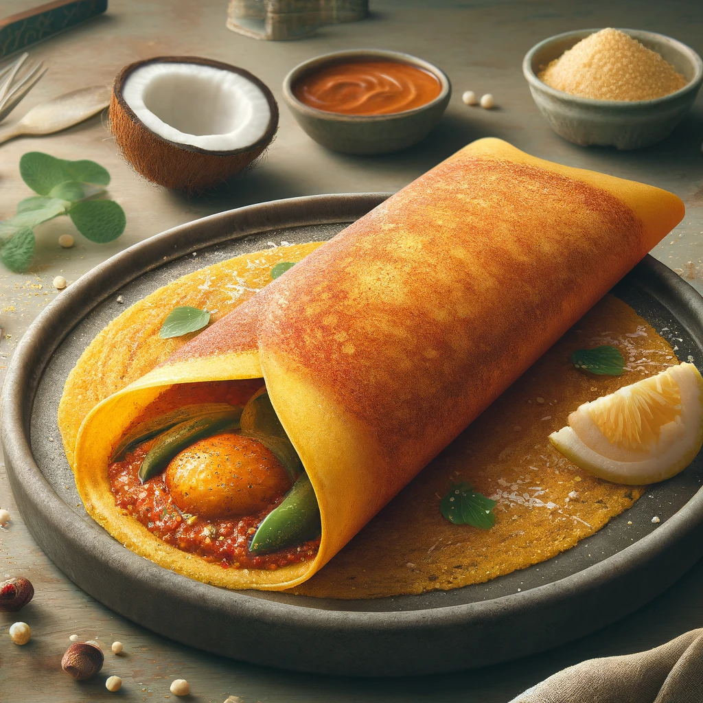 Fűszeres masala dosa, ínycsiklandó tálalásban