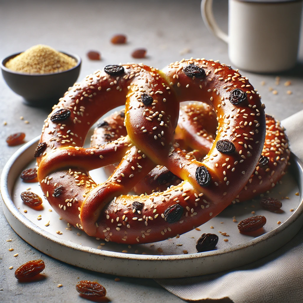Finom mazsolás perecek szezámmaggal