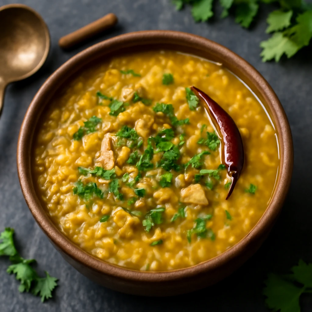 Indiai étel Moong Dal Tadka gazdag fűszerekkel