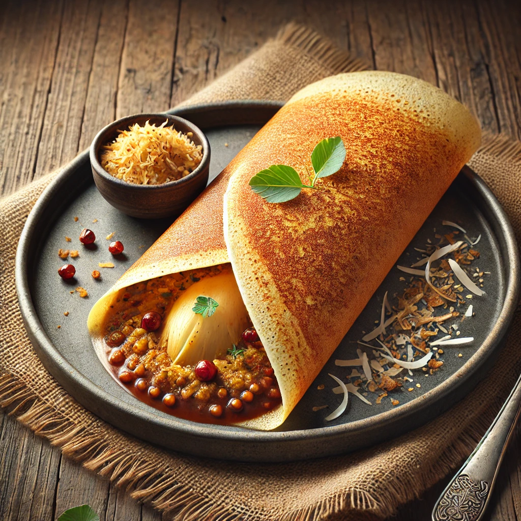 Fűszeres mysore masala dosa, ínycsiklandó tálalásban