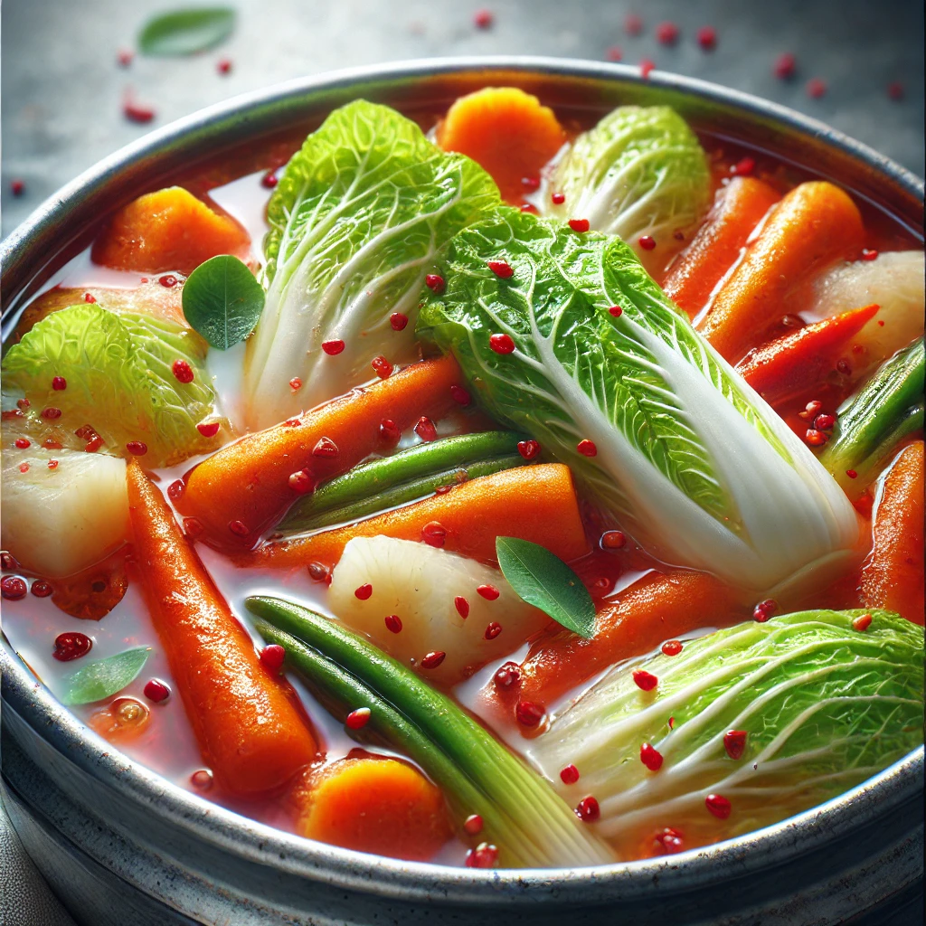 Friss és enyhén csípős koreai nabak kimchi