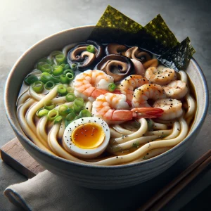 Tálban főzött udon leves, gazdag ízekkel