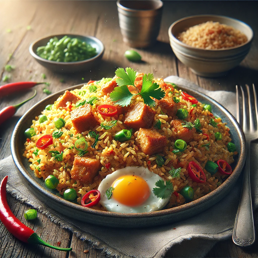 Ínycsiklandó nasi goreng sertéshússal és tojással