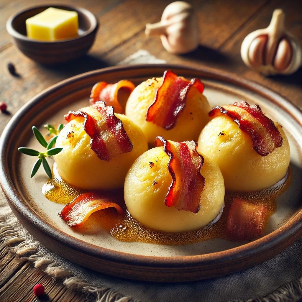Zsemlegombóc ropogós bacon darabokkal és vajjal