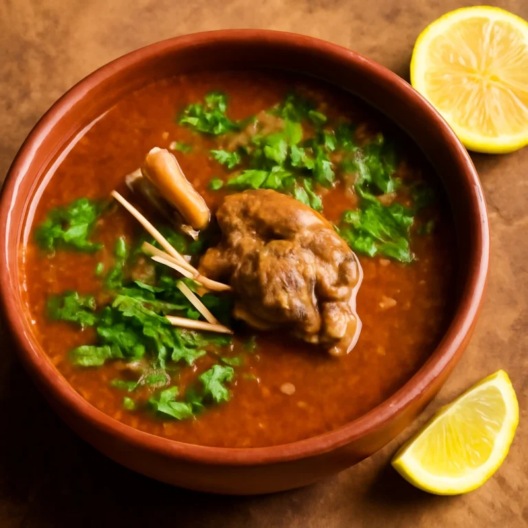 Nihari citromlével tálalva, gazdag húsos és fűszeres ragu