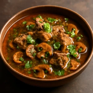 Fűszeres és gazdag Nihari húsos étel gombával