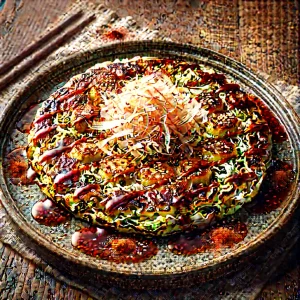 Párolt chili olajos okonomiyaki tálalva