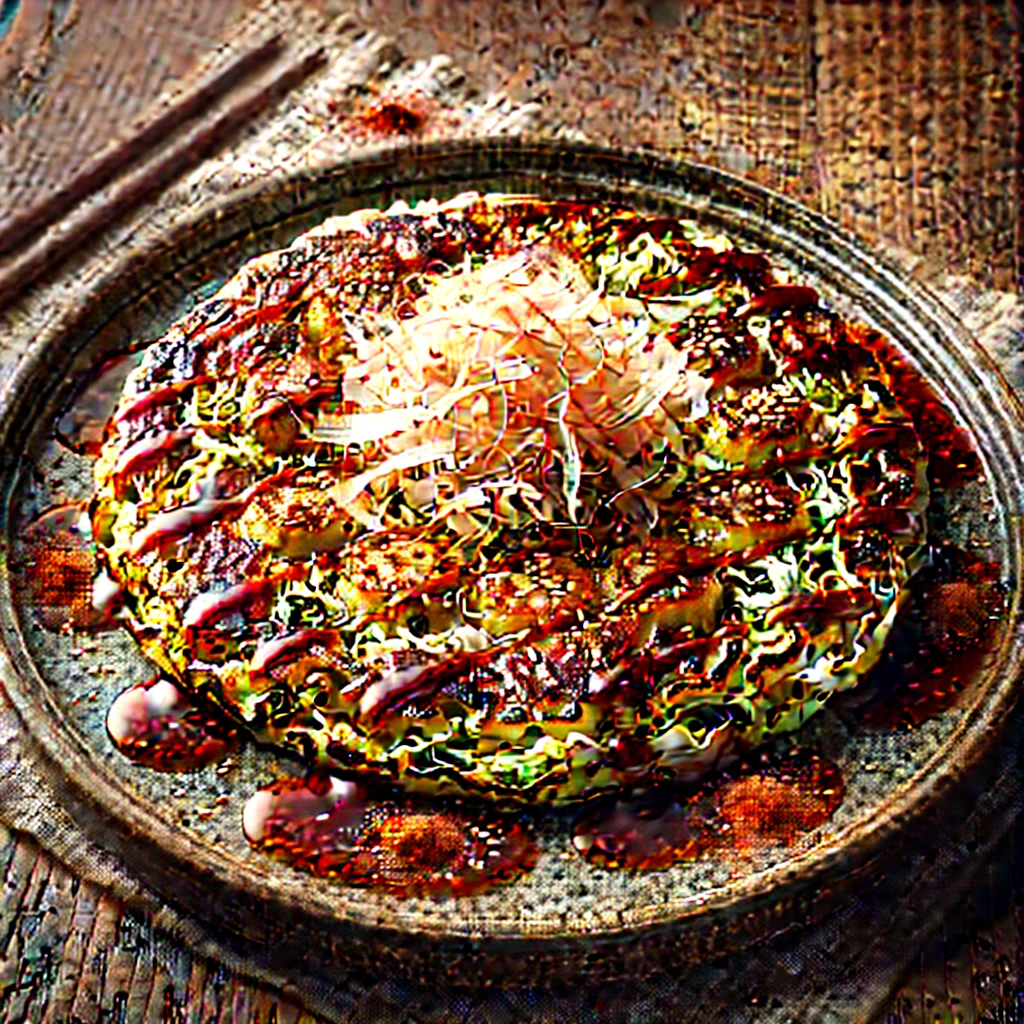 Párolt chili olajos okonomiyaki tálalva
