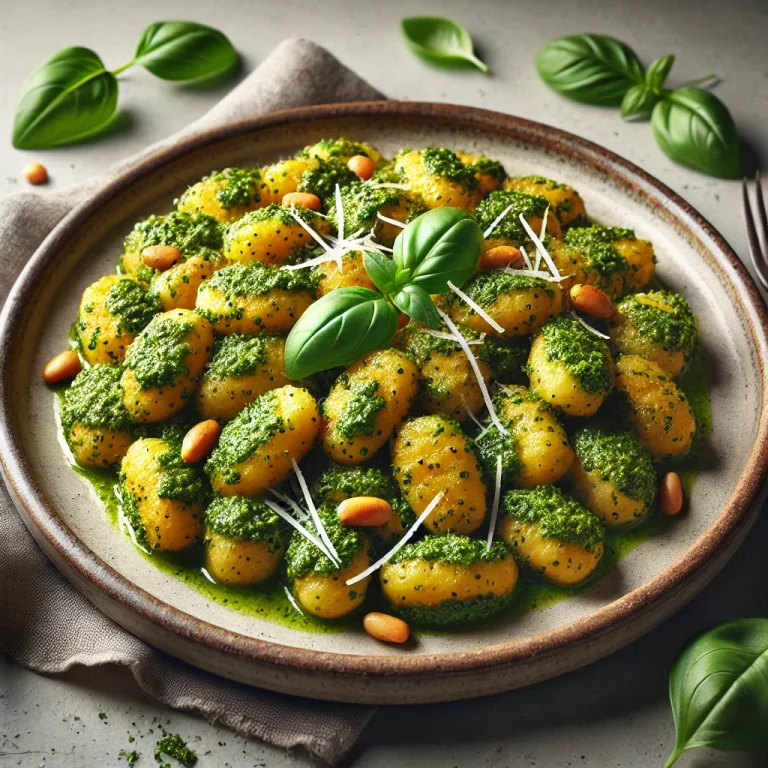 Pestós gnocchi tálalva