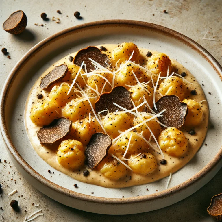 Szarvasgombás gnocchi tálalva