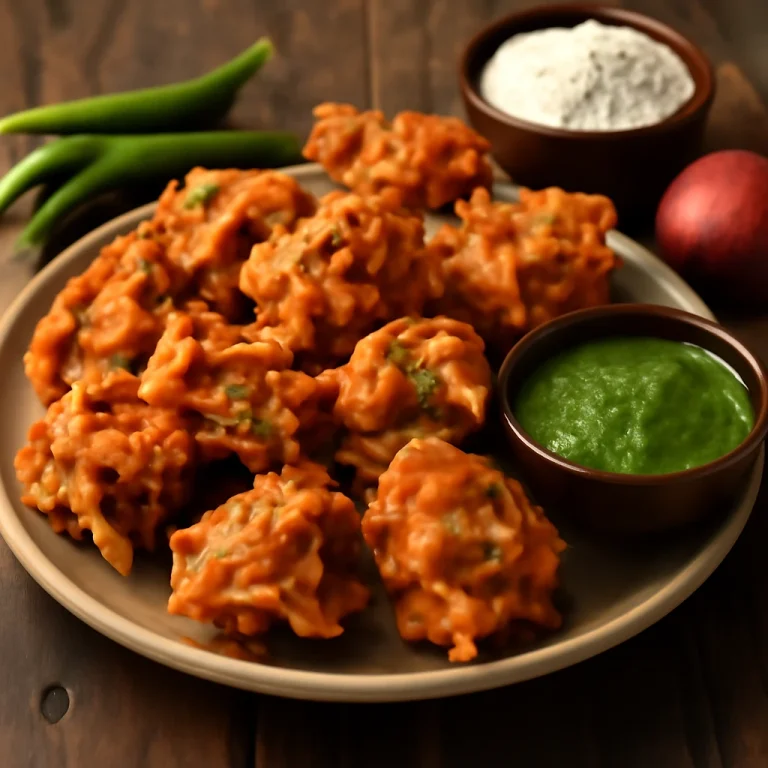 Frissen készült Onion Bhaji, ropogós hagyma golyókkal