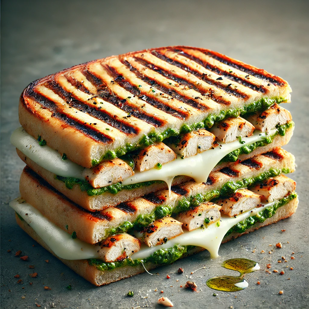 Finom panini csirkemellel, mozzarellával és pesto szósszal