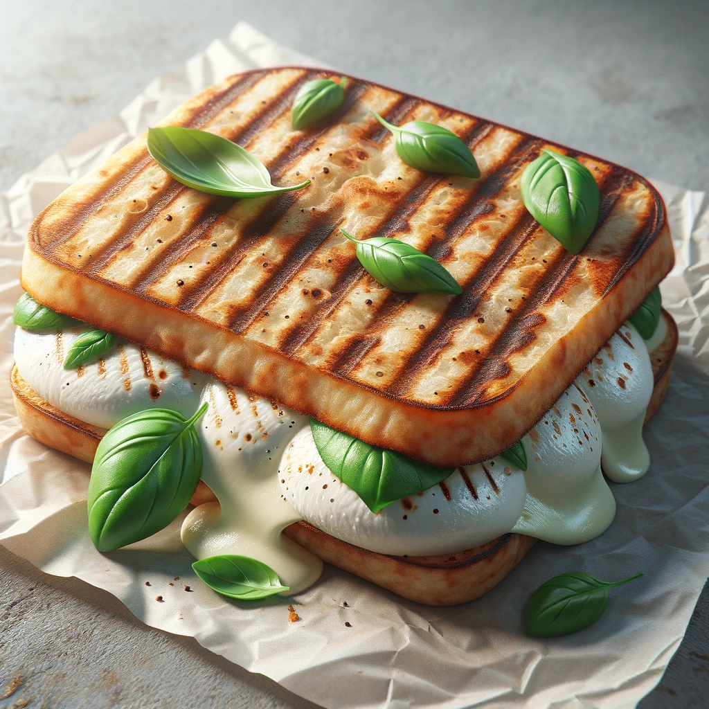 Finom panini mozzarellával és bazsalikommal, grillezve