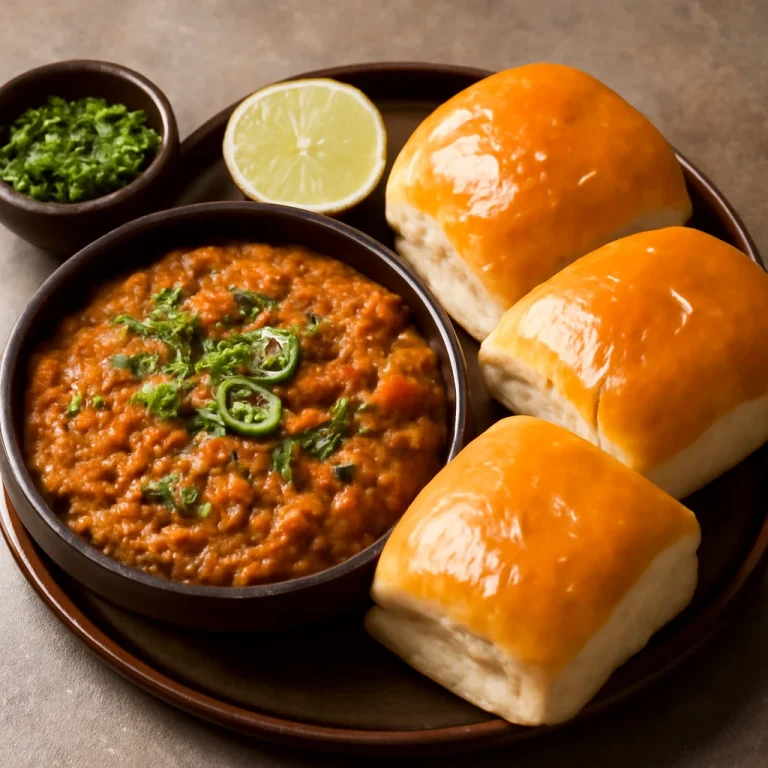 Frissen készült Pav Bhaji, ropogós zsemlével és fűszeres zöldséges szósszal