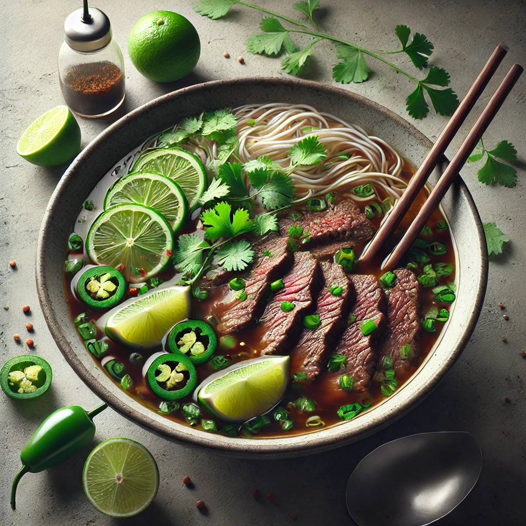 Friss, gazdag pho leves szójaszósszal és lime-mal