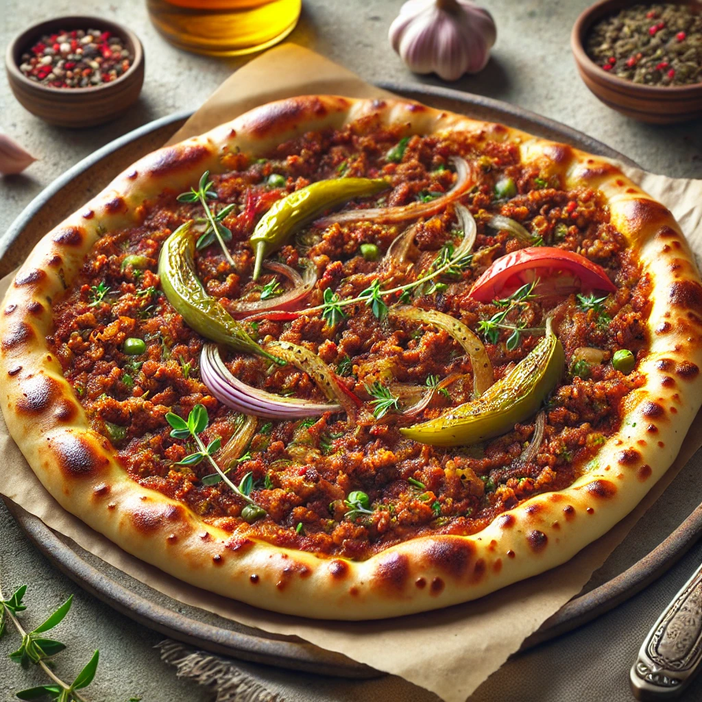 Friss Pide házilag, húsos fűszeres töltelékkel