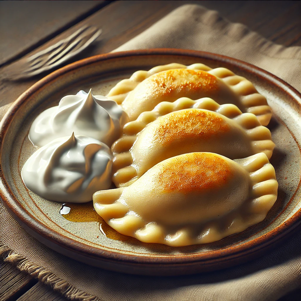 Friss, házi pierogi túróval és tejföllel