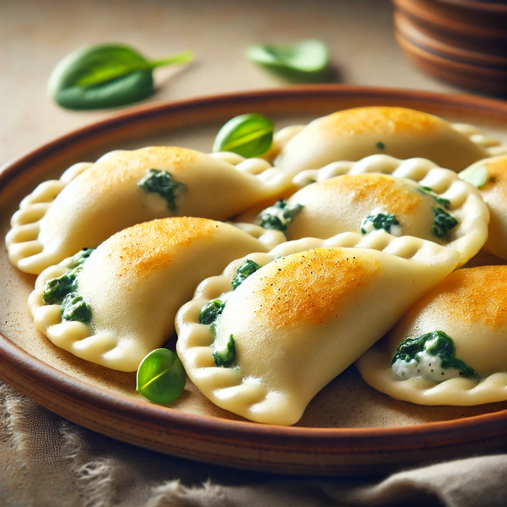 Friss, házi pierogi túróval és spenóttal
