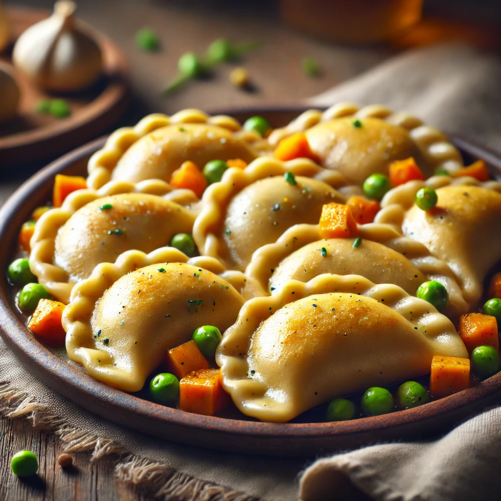 Friss, házi pierogi zöldséges töltelékkel