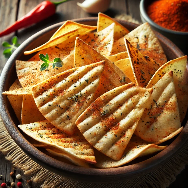 Ropogós fűszeres pita chips rusztikus tálban