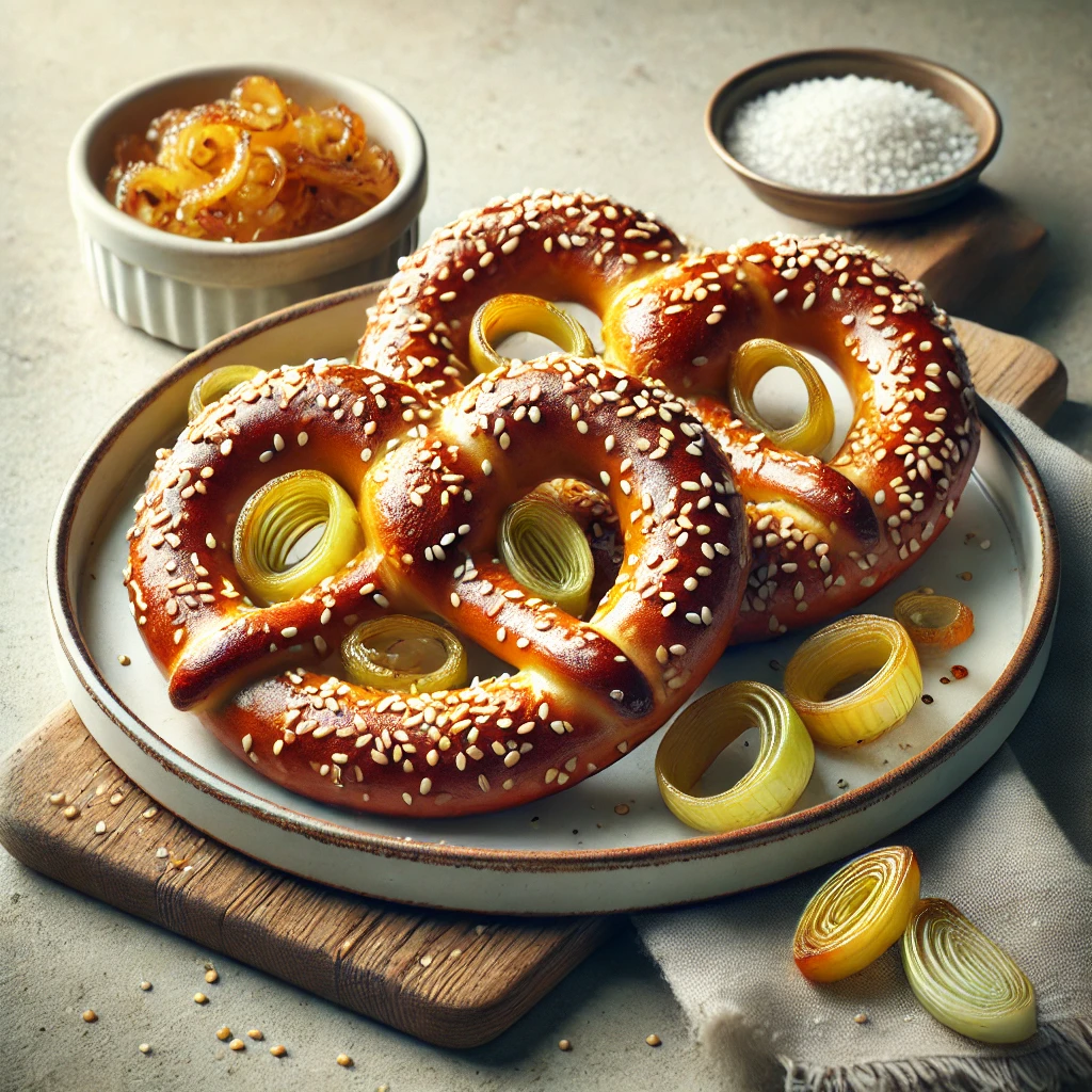 Finom, friss póréhagymás perecek szezámmaggal