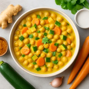 Egészséges zöldséges curry kókusztejjel és friss fűszerekkel
