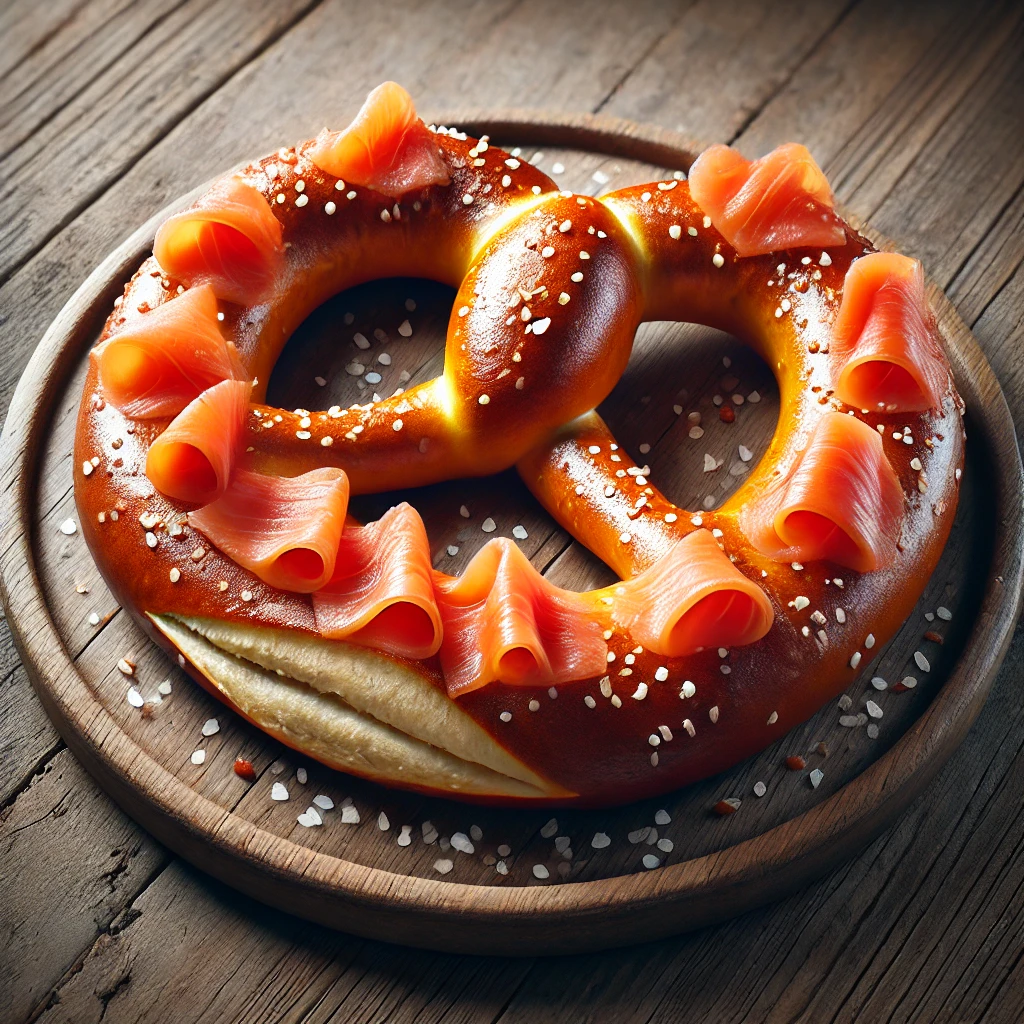 Ropogós pretzel füstölt lazaccal készítve