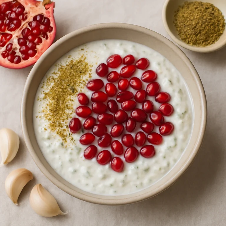 Probiotikus joghurt fokhagymával, gránátalmával és za’atar fűszerrel megszórva