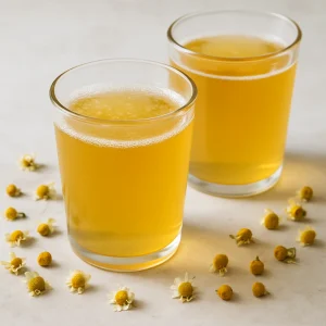 Fermentált kombucha ital kamillateából és citrommal