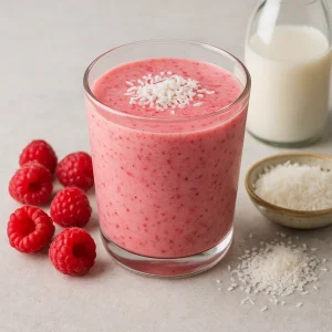 Egészséges kefir ital málnával és kókusztejjel