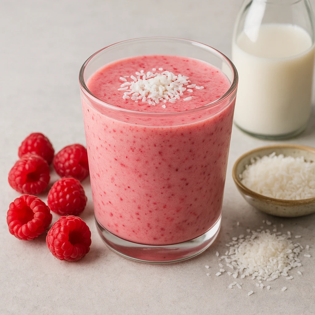Egészséges kefir ital málnával és kókusztejjel