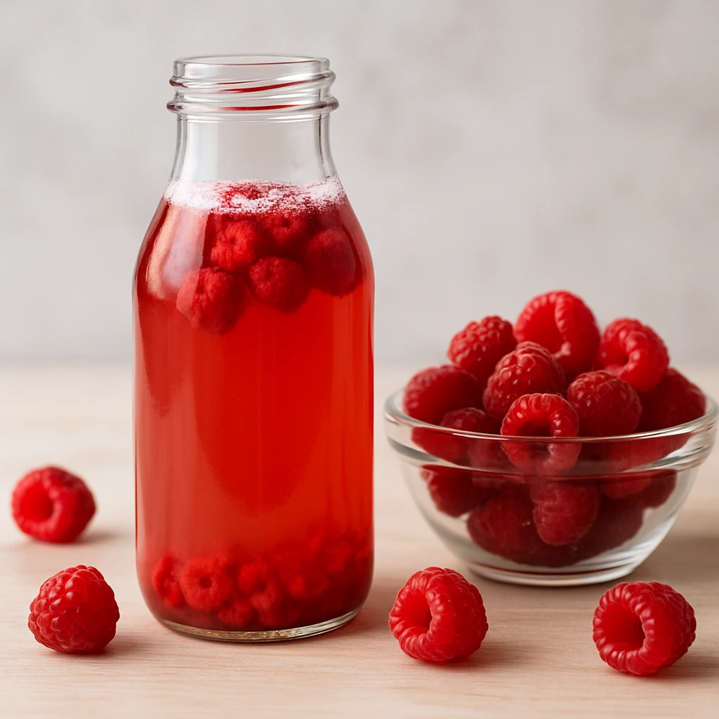 Friss málna ízesítésű, enyhén szénsavas kombucha