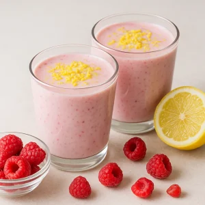Egészséges gyümölcsös joghurt ital málnával és citrommal