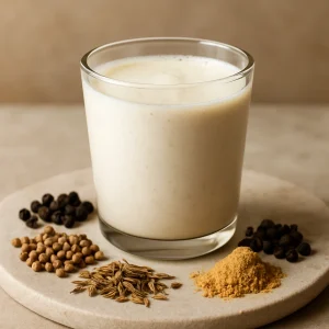 Pirított korianderrel, köménnyel és gyömbérrel ízesített élőflórás kefir
