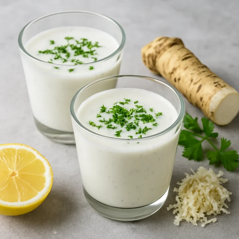 Tormás kefir poharakban tálalva, friss petrezselyemmel megszórva