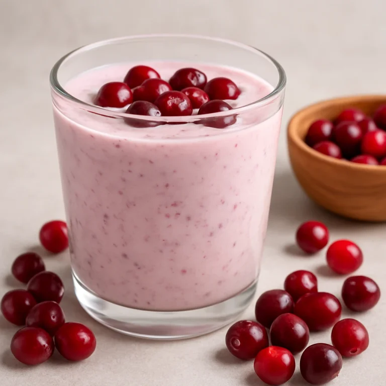 Pohár probiotikus kefir vörös áfonyával díszítve