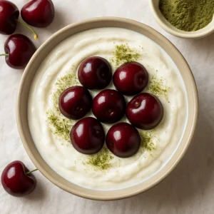 Frissítő joghurt cseresznyével és zöld teával