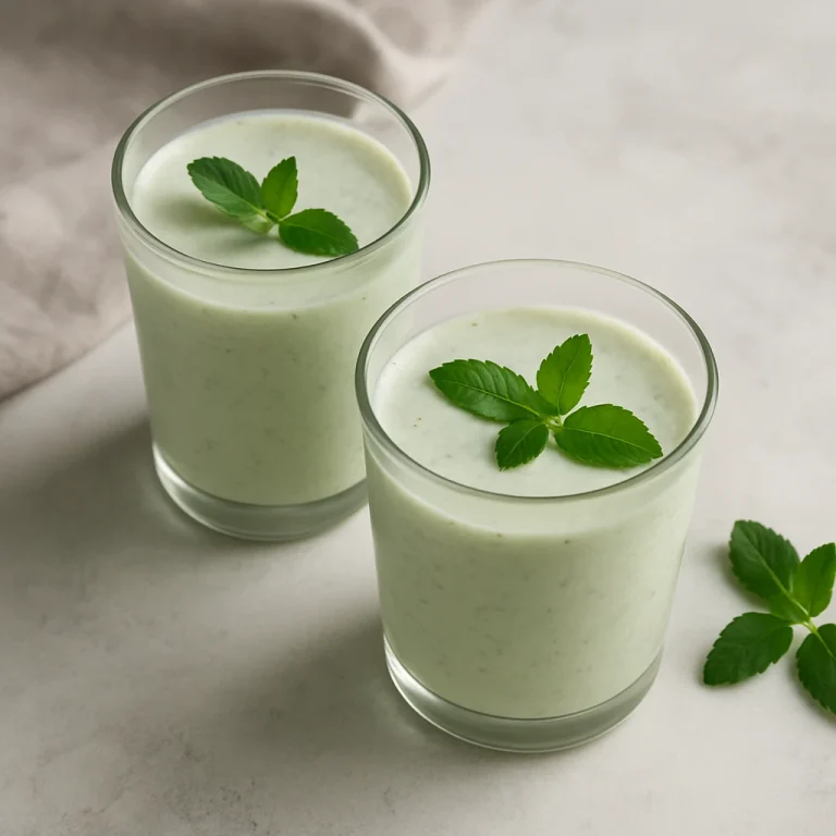 Zöld tea kefir poharakban friss mentalevéllel díszítve