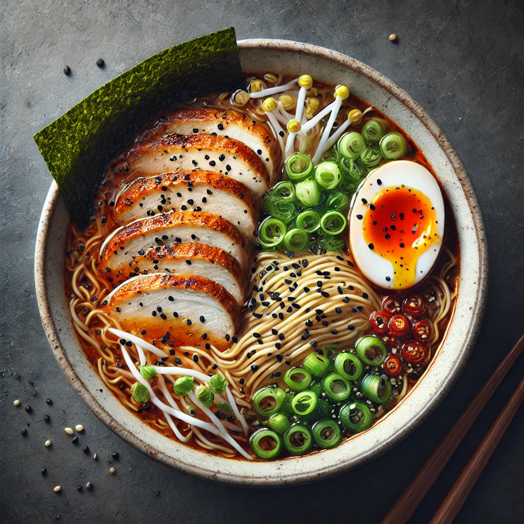 Sült csirkével tálalt gazdag ramen leves