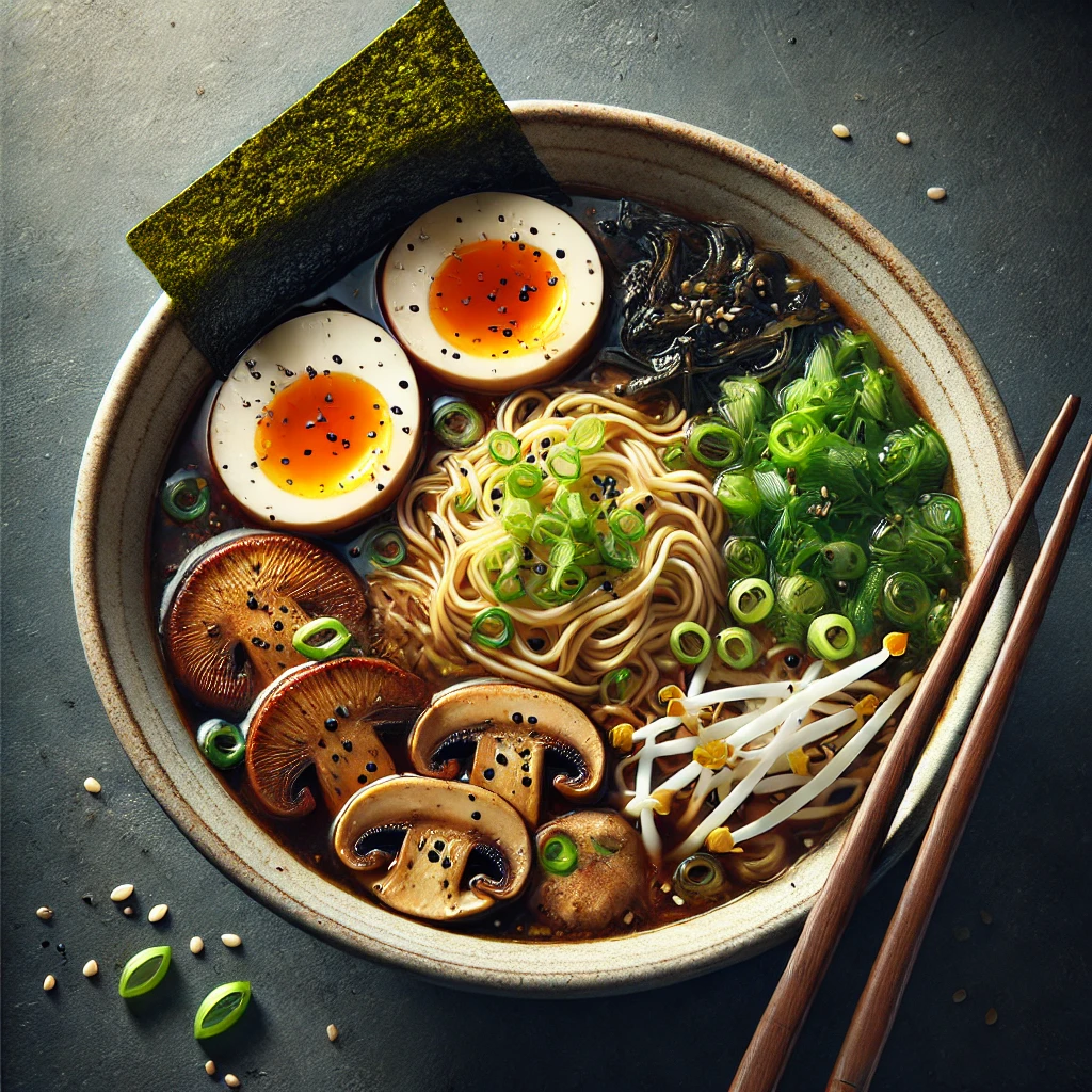 Sült gombával tálalt gazdag ramen leves