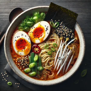 Sült tojással tálalt gazdag ramen leves