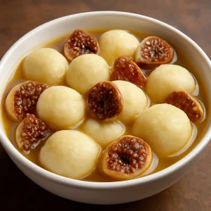 Finom füges Rasgulla, cukros szirupban tálalva