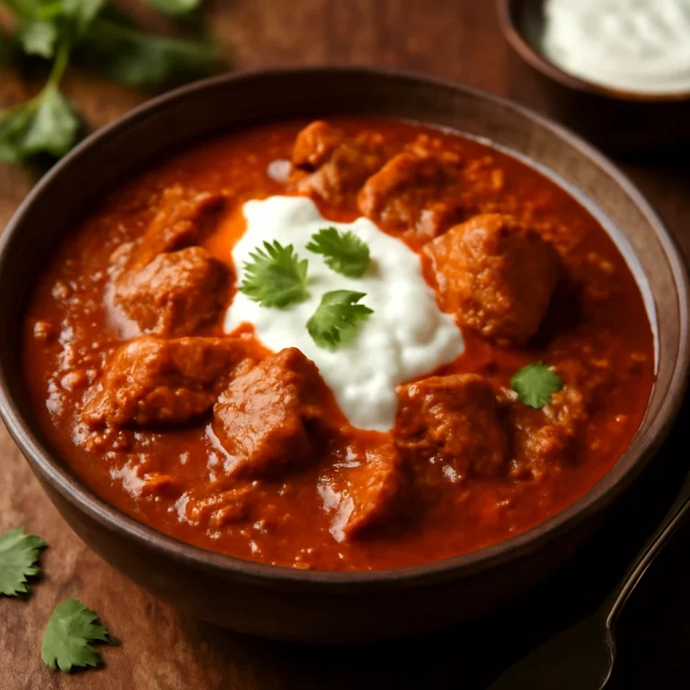 Rogan Josh joghurttal, fűszeres szószban tálalva