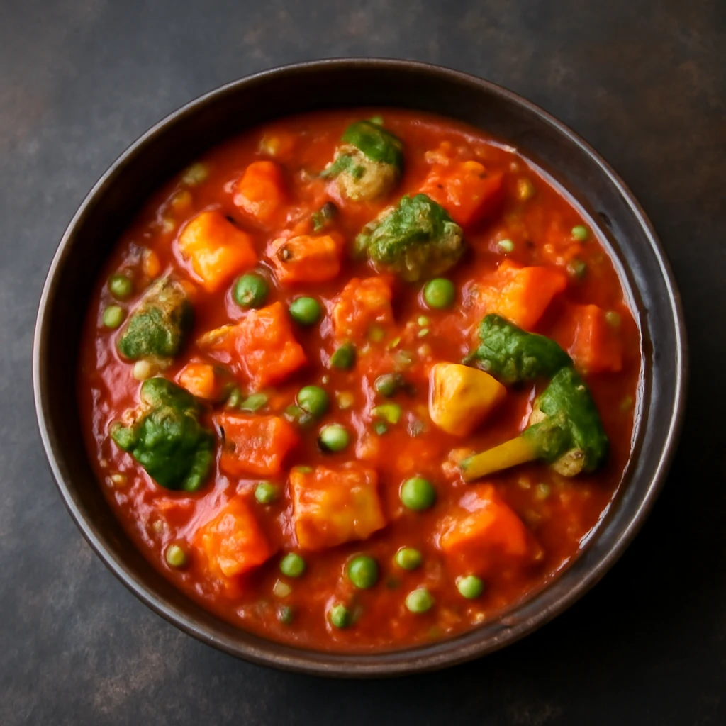 Ínycsiklandó és fűszeres zöldséges rogan josh étel