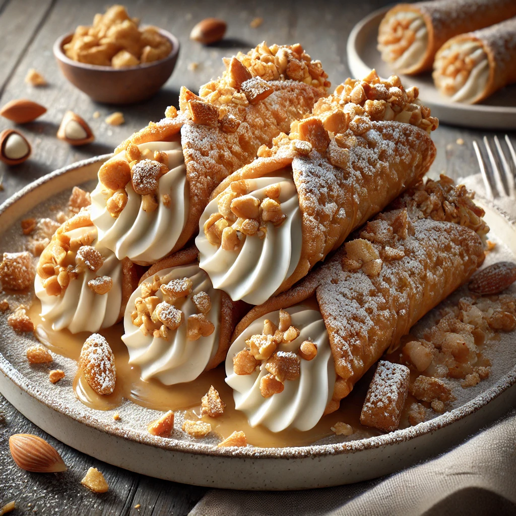 Karamellizált diós cannoli ricottás töltelékkel