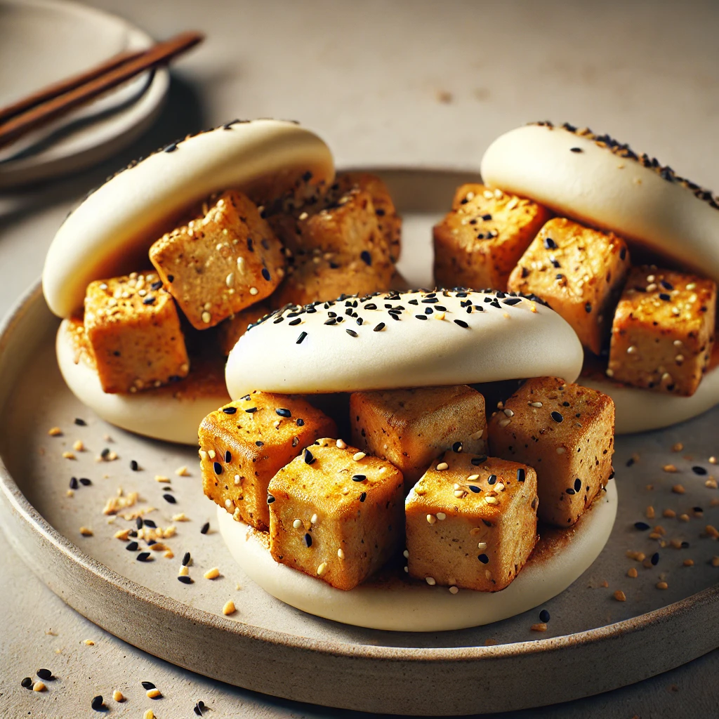 Gőzölt bao bun ropogós, szezámmagos tofu töltelékkel