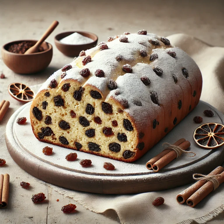 Rumos-mazsolás Stollen tálalva